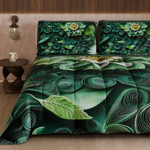 PETTI Artigiani Italiani - Winter Quilt, Winter Duvet, Double Sided Single Quilt Solid Colour and Digital Floral Print 05 22, 100% Microfibre, Made in Italy