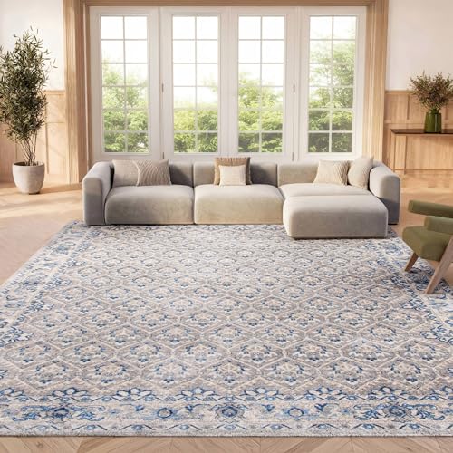 SAFAVIEH Traditional Rug for Living Room, Dining Room, Bedroom - Brentwood Collection, Short Pile, in Light Grey and Blue, 183 X 274 cm