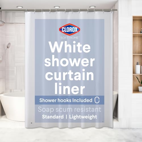 "Clorox Shower Curtain Liner, Premium Lightweight Flexible Waterproof 4g PEVA for Bathroom with Weighted Magnets, Standard Size 70"" x 72"", White 1 Pack"