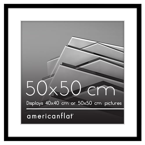 Americanflat 50x50 cm Picture Frame with Polished Plexi Cover - Use as 40x40 cm Wall Photo Frame with Mount or Display 50x50 cm Photo without Mount - Streamline Collection - Black