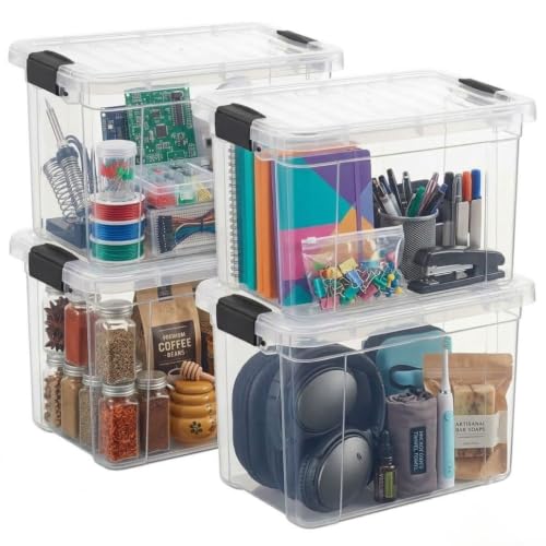 Superio Clear Storage Boxes with Lids, 49 Quart Plastic Container Bins for Organizing, Stackable Crates, BPA Free, Non Toxic, Odor Free, Organizers for Home, Office and Dorm, 4 Pack