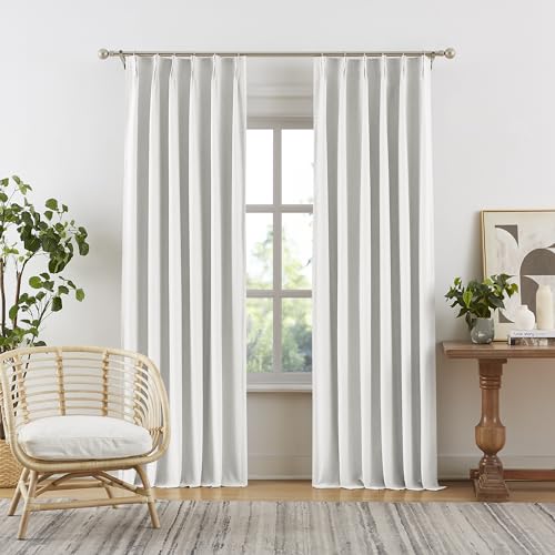 DUALIFE Pinch Pleated Blackout Curtains 96 Inches Long, Accordion Style Custom Drapes with Hooks,Floor Length to Ceiling Traverse Curtains for Living Room, Greyish White,40W x 96L, 2 Panels