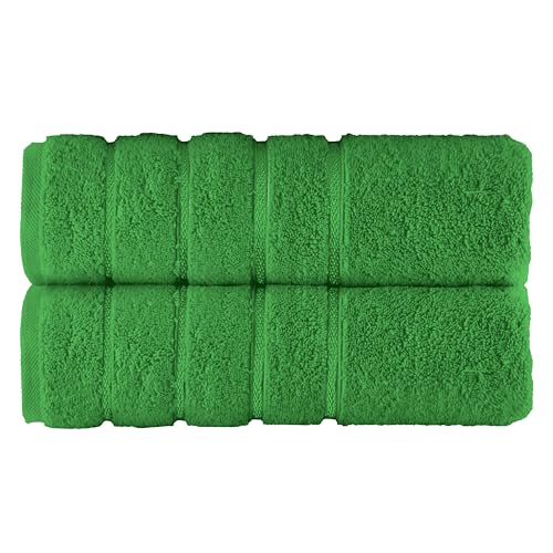 Elegant Comfort 100% Turkish Cotton 4 Lines Viscose Stripe Luxury 2 Pack Bath Towel Set 27 x 54 Inch - Super Soft and Highly Absorbent Premium Hotel Spa Quality Towels for Bathroom Use, Emerald Green