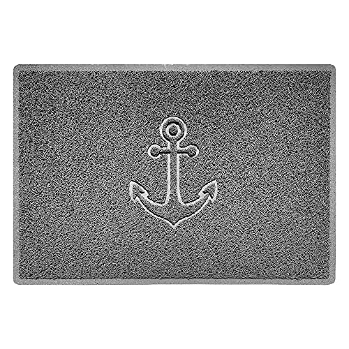 Nicoman Anchor Embossed Shape Door Mat Dirt-Trapper Washable Barrier Doormat-(Use Indoor or Sheltered Outdoor)-(90x60cm/3x2ft,Large) Grey