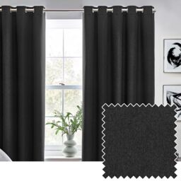 furn. Dawn Textured Blackout Eyelet Curtains – Thermal Lined Pair (Black - Width 117 x Drop 183cm)