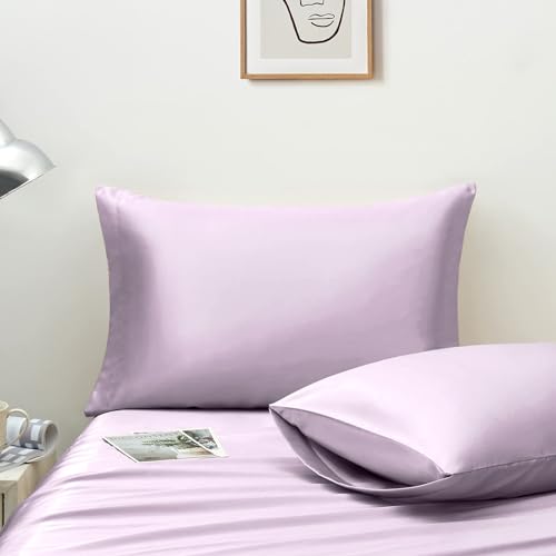 "Ersmak Satin Pillowcase Queen Set of 4, 20"" x 30"" Ultra Soft & Silky Satin Pillow Cases for Hair and Skin, Wrinkle Fade Resistant Pillow Covers with Envelope Closure (Lavender)"