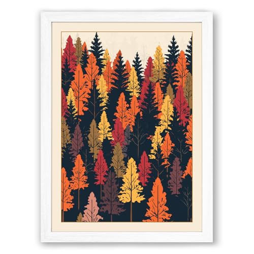 Autumn Forest Canopy Boho Framed Wall Art Print A2 (59.4×42cm) White, Wall Decor for Living Room, Bedroom, Office & Home, Ready to Hang, Art Gift