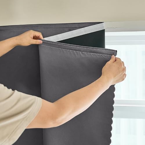 "AJAZZ 100% Blackout Shades Window Cover Self Adhesive Curtains Sticky Curtain Portable Easy Open Blackout Curtains for Bedroom Living Room No Drilling (Dark Grey, 59"" W x 84"" L) 1 Panel"