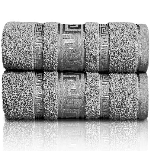 GC GAVENO CAVAILIA Extra Large Jumbo Bath Sheets Greek Towels for Bathroom - 2Piece Super Absorbent Quick Dry Towel, 100% Egyptian Cotton Soft Fluffy Luxury Bath Towel Spa & Hotel (90x180cm),Charcoal