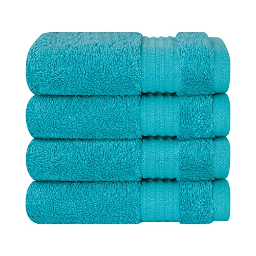 Cotton Paradise 100% Cotton Turkish Washcloth Set for Bathroom, 4 Piece Soft Absorbent Small Hand Face Towels Wash Rags, Aqua Blue