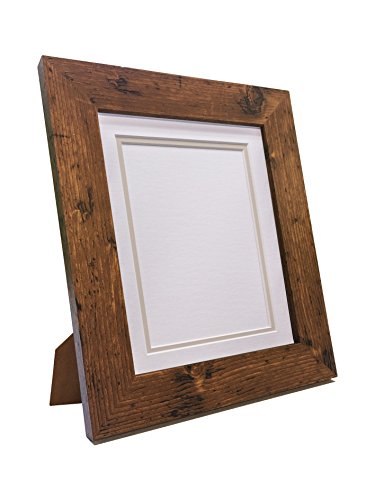 Metro Vintage Wood Photo Picture Poster Frame with White on Light Grey Double Mount 10 x 10 for Image Size 8 x 8 inch