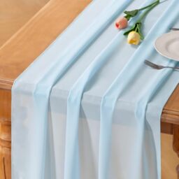 Socomi 10ft Light Blue Chiffon Table Runner 29x120 Inches Wedding Runner Sheer Thanksgiving Christmas Bridal Shower Decorations