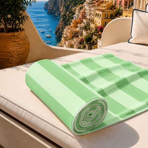 PETTI Artigiani Italiani - Microfibre Beach Towel, Beach or Pool Towel, Beach Towel, Large 90 x 180 cm, Light Green Stripes Sage