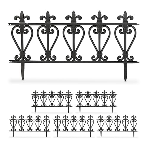 Relaxdays Garden Bed Edging, Set of 6, HxW: 32.5 x 61 cm each, Plastic, Ornamental Fence to Plug In, Flowerbed, Black