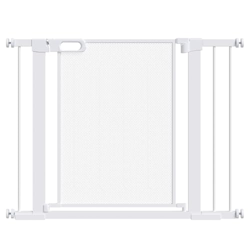 PawHut Pressure Fit Safety Gate for Doorways and Staircases, Dog Gate w/ Auto Closing Door, Pet Barrier for Hallways w/ Double Locking, Openings 75-103CM - White