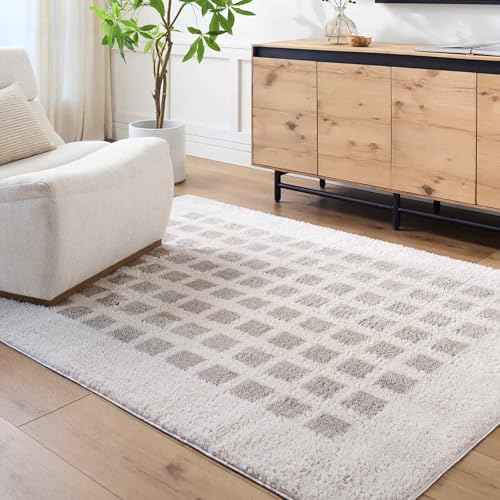 Livabliss Laurine Kisumu Shaggy Berber Style Floor Covering 200x275 cm – Plush Thick Pile for Living Room & Bedroom, Neutral Boho Design, Light Beige & Medium Grey