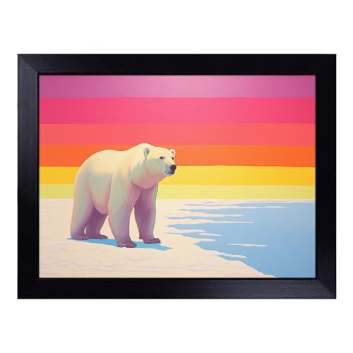 Lap Tray with Bean Bag Cushion, Polar Bear Colour Field - Handmade in the UK, Raised Wooden Edge, Padded Cushion, Heat-Resistant Wipe-Clean Surface, for Meals, Laptops and Crafts