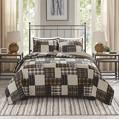 "Madison Park All Season, Breathable Coverlet Bedspread Bedding Set, Matching Shams, Polyester, Black/Brown, Full/Queen(90""x90"")"
