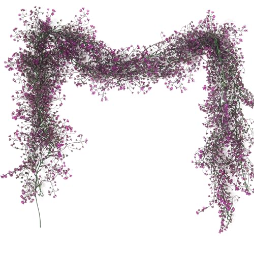 RECUTMS Artificial Hanging Plant 2Pcs 5.6Ft Fake Garland Plant Greenery Faux Ferns Leaves Ivy Garland for Home Indoor Outdoor Wedding Farmhouse Mantle Table Centerpiece Party Garden Decor(Fuchsia)
