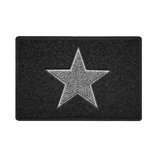 Nicoman STAR Door Mat｜Entrance Barrier Dirt-Trapper Floor Mat｜Patio Garden Conservatory Doormat｜Indoor Outdoor Matt｜Black with Grey Star, 60x40cm