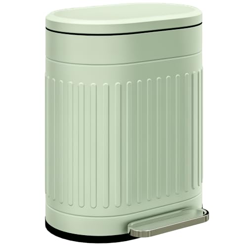 HOMCOM 20L Pedal Bin, Fingerprint Proof, Soft-close Lid, Light Green - Metal Kitchen Bin, Foot Pedal, Removable Inner Bucket