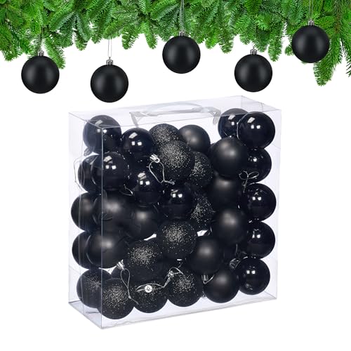 Relaxdays Christmas Baubles, Set of 50, Tree Ornaments, Holiday Decorations, Plastic, Shatterproof, 6 cm, Black