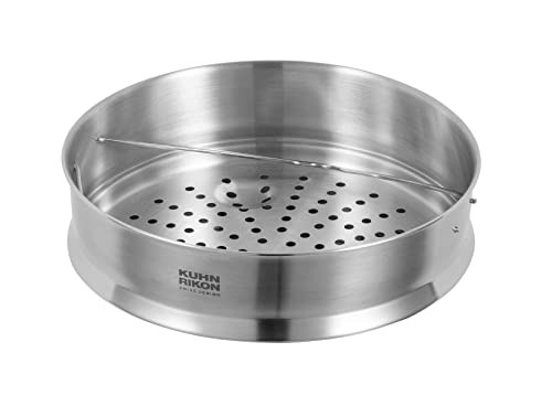 Kuhn Rikon Stackable Steamer Insert for Duromatic and Hotpan, Stainless Steel Steaming Basket with Handles for Healthy Energy-Efficient Cooking, Fits Pots 22cm and Above, 1 Piece