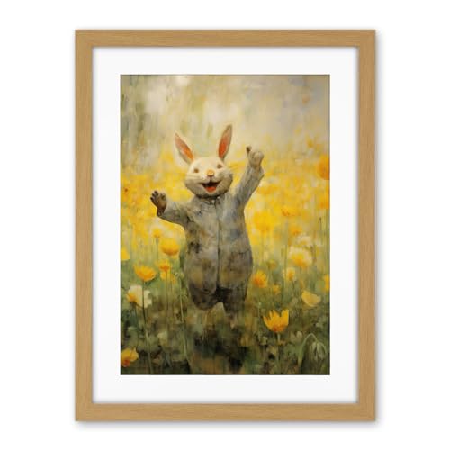 Artery8 Tulips and Rabbit Watercolour Fun Kids Baby Nursery Artwork Framed Wall Art Print 18X24 Inch