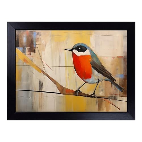 Lap Tray with Bean Bag Cushion, Robin Bird Constructivism - Handmade in the UK, Raised Wooden Edge, Padded Cushion, Heat-Resistant Wipe-Clean Surface, for Meals, Laptops and Crafts