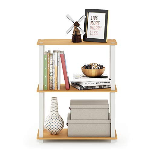 Furinno TURN-S-TUBE Storage Shelves, 3-Tier Book Shelf, Corner Shelf, Toolless Open Shelves, for Organization and Storage, Living Room, Garage, Home Office, Beech