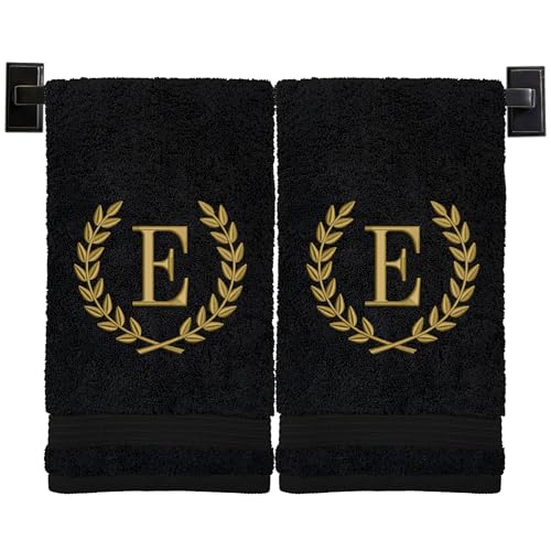 Custom Luxury Towels Monogrammed Hand Towels for Bathroom - Set of 2 - Genuine Turkish Towels - Choose Towel and Thread Color - A - Z - Monogrammed Towels with Embroidered Wheat Laurel Design