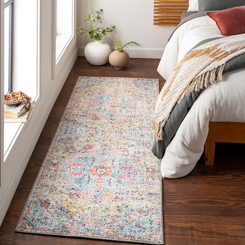 Livabliss Lou Asmara Vintage Runner 80x220 cm – Multicolour Boho Style for Hallway & Kitchen, Easy Care Floor Covering, Beige Mustard Blue
