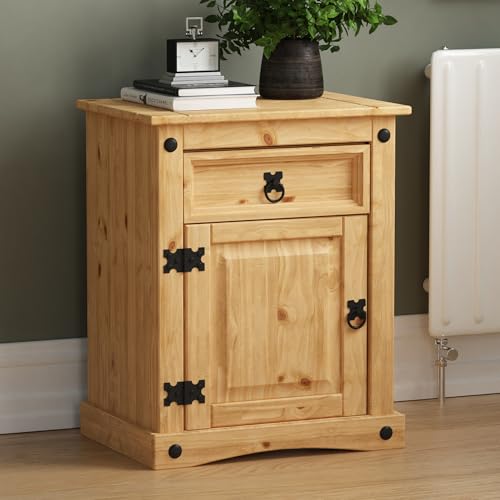 Vida Designs Rectangular 1 Drawer 1 Door Bedside Cabinet, Nightstand, Brown, 35 cm x 48 cm x 60 cm