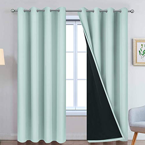 "Yakamok Aqua 100% Blackout Curtains 96 Inches Long for Bedroom 52"" Wide - Blackout Curtain Panels for Bedroom, 2 Thick Layers Grommet Top Thermal Insulated Drapes with Black Liner for Living Room"