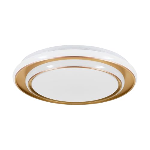 Eglo LED Ceiling Light Fixture Moschetta, Round with Remote Control, Hallway lamp, Bedroom Lighting in Gold Metal and White Plastic, Warm to Cool White, Ø 40 cm