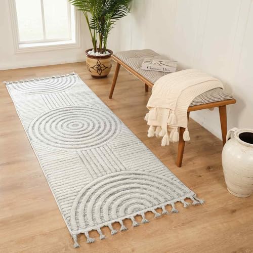Livabliss Matilda Saida Geometric Runner 80x220 cm – Hallway, Kitchen & Living Room, Scandi Pattern, Easy Care, Brown, Grey & Cream