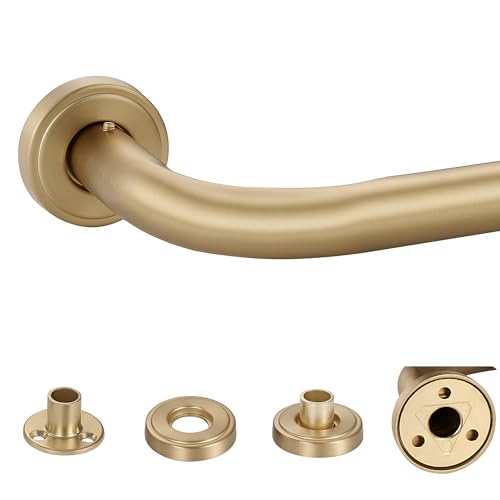 Mayrhyme Warm Gold Wrap Around Curtain Rod, 1 Inch Diameter, 28 to 150 Inch, Adjustable Blackout Curtain Rod with Zinc Alloy Double-deck Finials and Aluminum Center Brackets