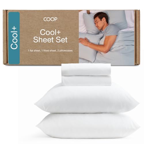Coop Home Goods Cool+ Cooling Bed Sheets, 4 Piece Full Sheet Set, White Breathable Cooling and Super Soft, Luxury Spa & Hotel Quality, Full Size Bed Set