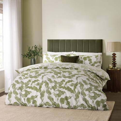furn. Hoem Lauro Duvet Cover Set – Reversible Cotton Blend Botanical Leaf Bedding (Olive - Double)