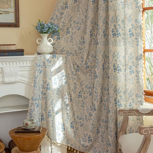 OYX Floral Curtains 84 Inch Farmhouse Country Flower Drapes Rustic Window Curtains Light Filtering for Living Room Bedroom Laundry Rod Pocket 2 Panels