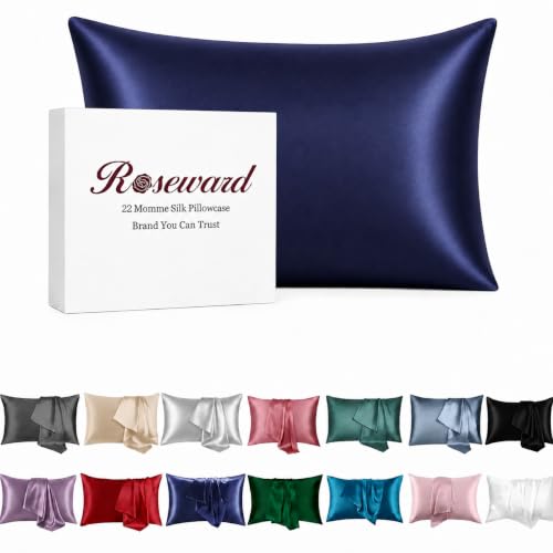Pure Natural Mulberry Silk Pillow Cases with Zipper Made in USA, King Size Silk Pillowcase for Sleeping Women, Luxury 22 Momme Silk for Hair and Skin, Hypoallergenic (Navy Blue, King)