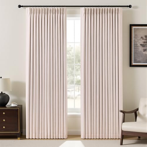 "YZ HOME Pinch Pleated Linen Curtains 100% Blackout 84 Inches Long for Living Room Bedroom, Memory Thermal Insulated Room Darkening Window Drapes with Rings Hooks, 2 Panels, Pink, 40"" Wx84 L"
