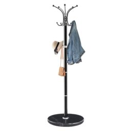 Snaikor Metal Coat Rack Stand with Natural Marble Base, Modern Coat Rack Freestanding, 360°Rotary Coat Racks with 14 Hooks, Heavy Duty Coat Hall Tree Hanger Stand for Entryway, Office(Black)