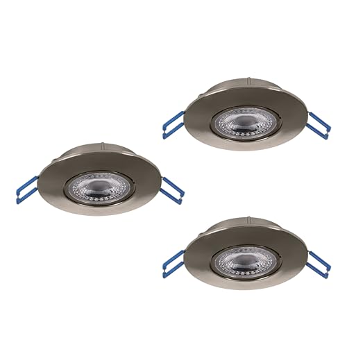 Eglo Set of 3 LED recessed spotlights Cedrez, Ø 9 cm, Ultra-Flat Ceiling Spots, Lights with dip Switch, Silver Plastic, Warm White, Neutral Cool White
