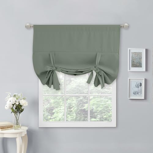 NICETOWN Tie Up Valance Curtains for Window Adjustable Valance 54 Inch Long Farmhouse Window Treatment for Kitchen Living Room Light Filtering Rod Pocket, 1 Panel, Greyish Green, 40W x 54L
