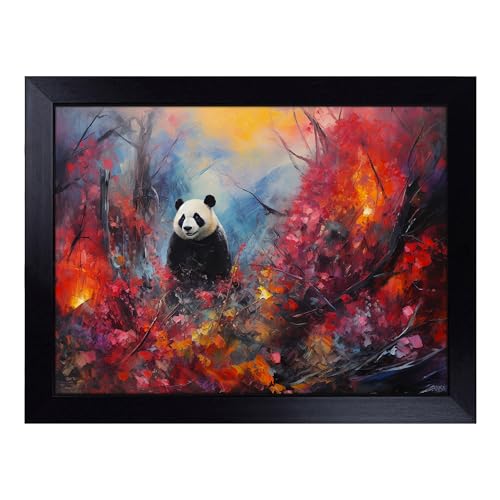 Lap Tray with Bean Bag Cushion, Panda Impressionism - Handmade in the UK, Raised Wooden Edge, Padded Cushion, Heat-Resistant Wipe-Clean Surface, for Meals, Laptops and Crafts
