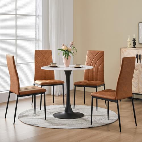 Yaheetech 4pcs Dining Room Chairs High Back PU Leather Chairs Retro Brown