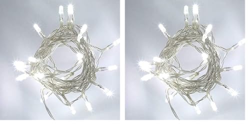 SHATCHI 20 Cool White LED Lights Clear Cable Battery Operated Fairy String Christmas Tree Wedding Party Birthday Garden Party Window Decorations (Pack of 2)