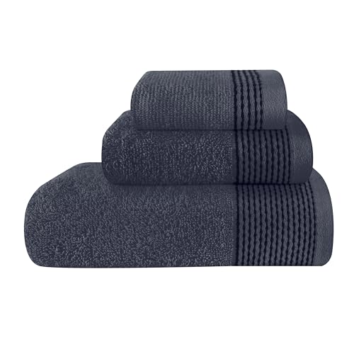 Belizzi Home Ultra Soft 3 Pack Cotton Towel Set, Contains a Bath Towel 28x55 inch, a Hand Towel 16x24 inch & a Wash Coth 12x12 inch, Ideal Everyday use, Compact & Lightweight -Charcoal Grey