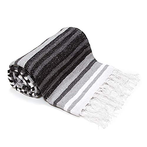 Americanflat Authentic Mexican Yoga Blanket - Soft Woven Cotton & Polyester Falsa Blanket in Grey Striped